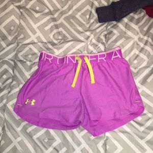 girls bright purple under armor shorts